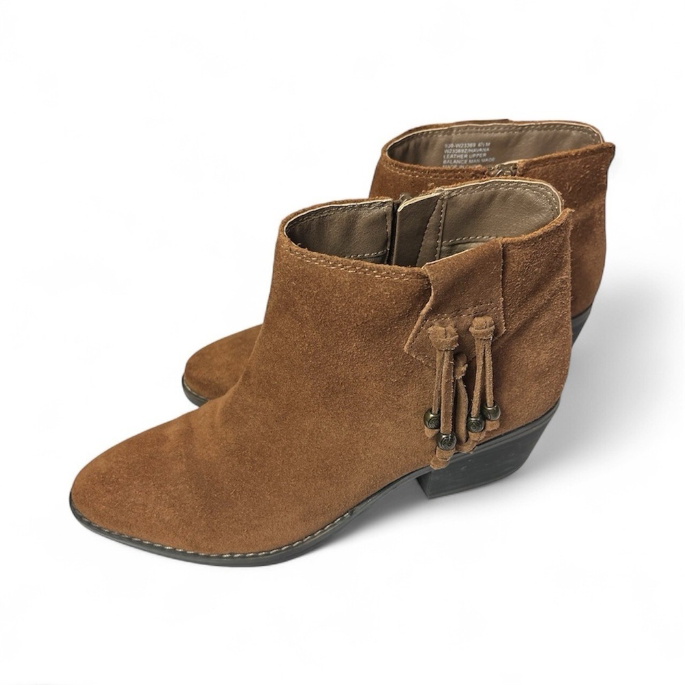 White Mountain Womens 6.5M Havana Brown Suede Ankle Boot Beaded Fringe Western - Picture 2 of 13
